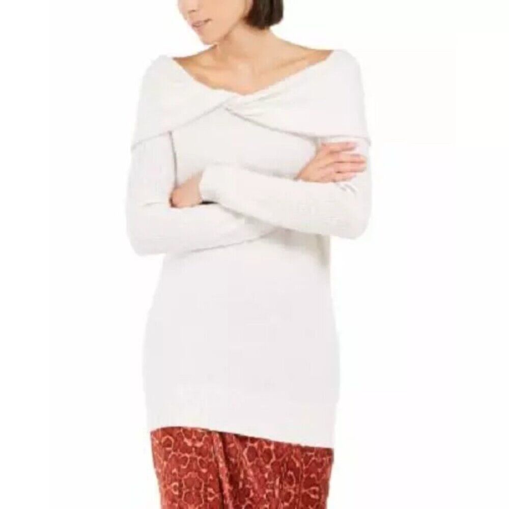 INC International Concepts Ivory White 100 % Cashmere Tunic Sweater Size M